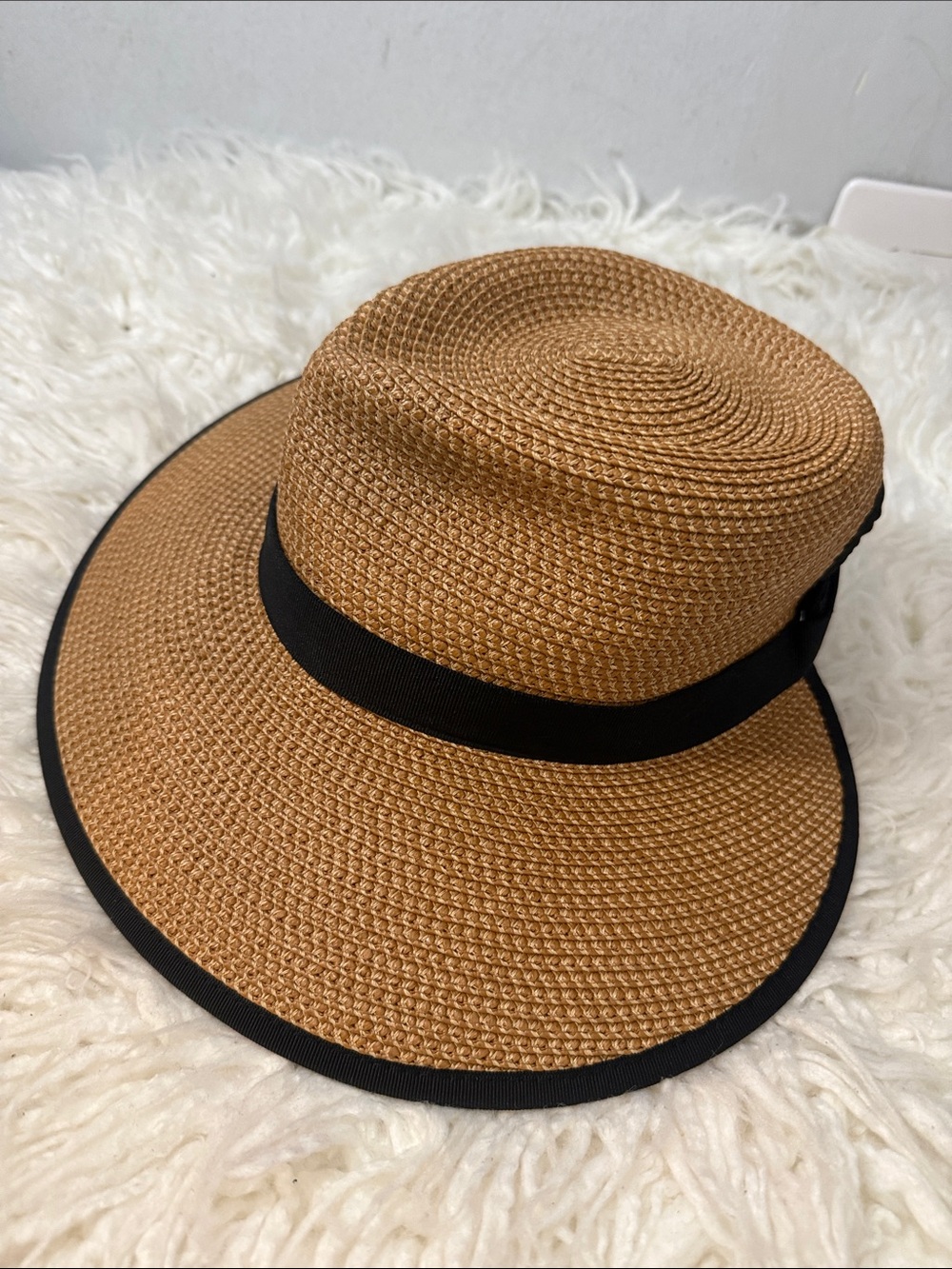 Eric Javits Sun Crest Pacable Hats Wide Brim Straw Sun Hat with Black Trim  OS - Picture 5 of 10